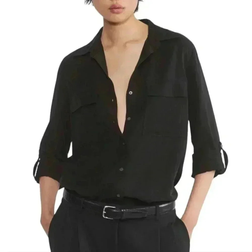 Aritzia Babaton Utility Shirt Women XS Black Button Down Blouse